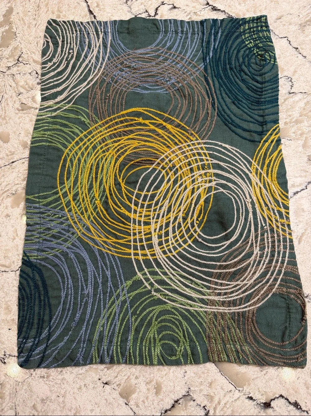 Crate & Barrel Cirque Embroidered Placemats Teal Green Yellow Brown - Set of 4